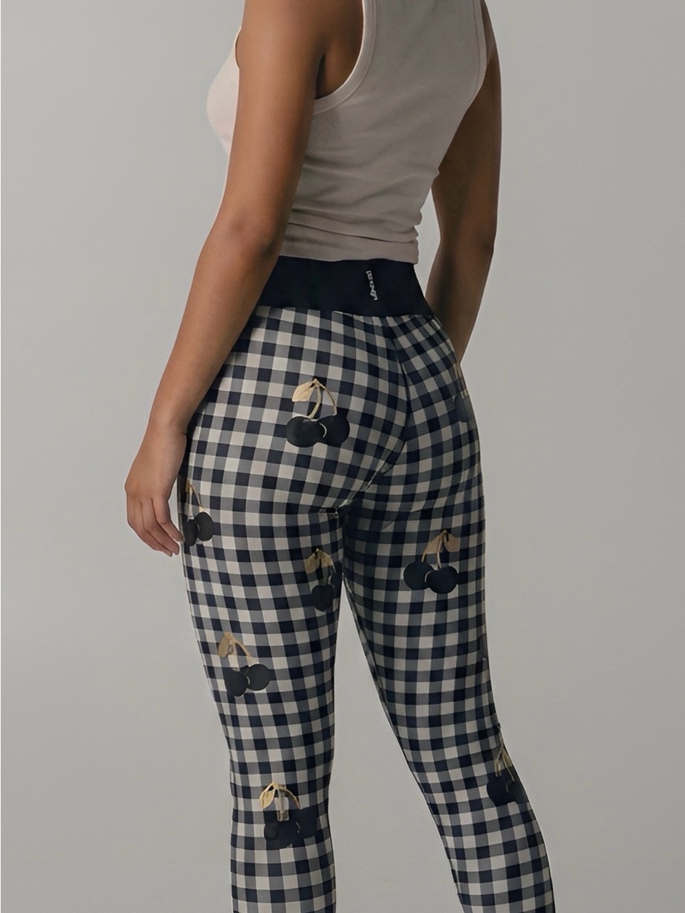 ultracor Black & White Gingham Leggings with Gold Cherry Accents